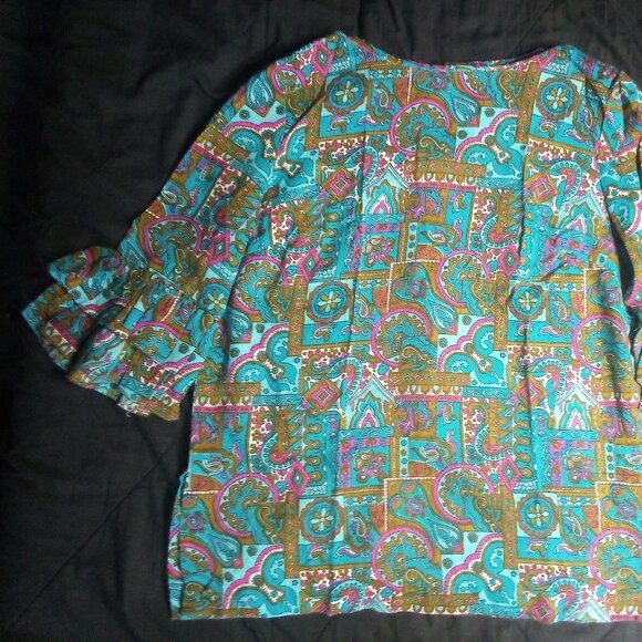 Vintage 60s Fritzi Paisley Geometric Psychedelic Blouse Top Hippie - Picture 3 of 8